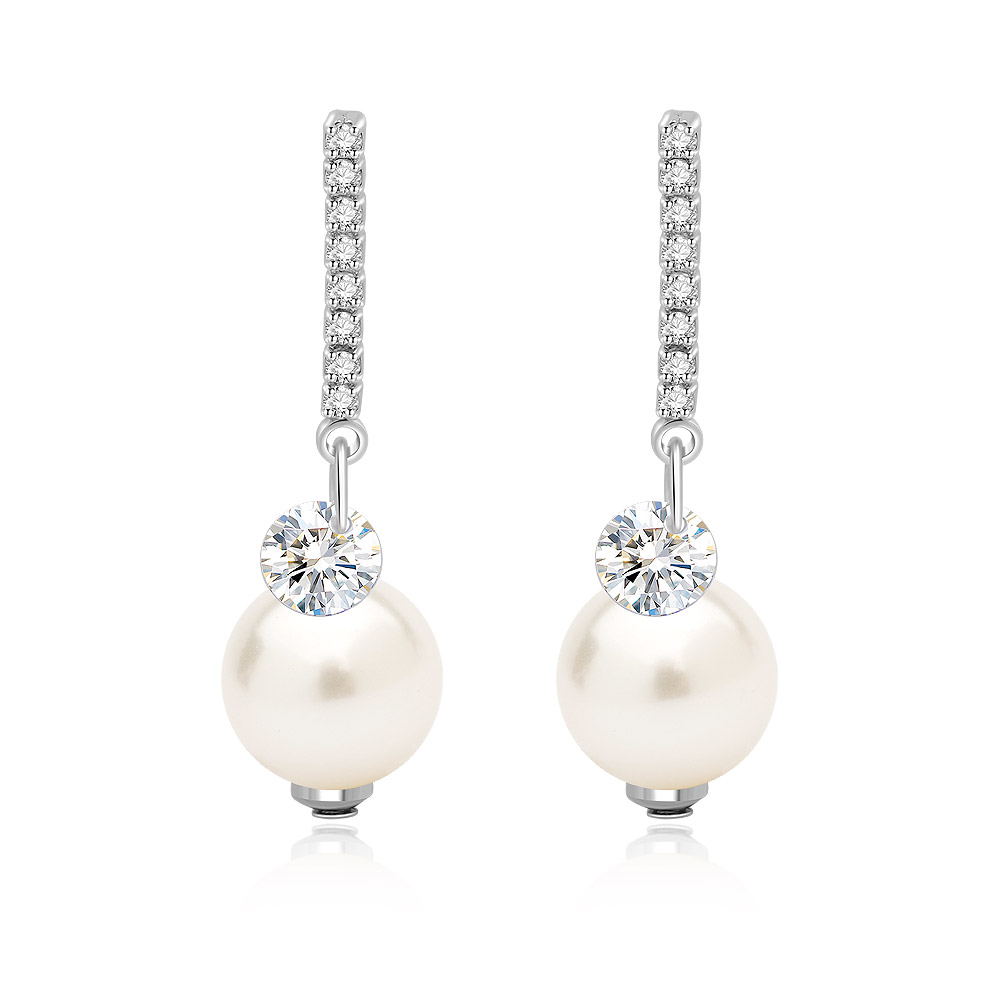 Pearl Drop CZ Dangle Earrings